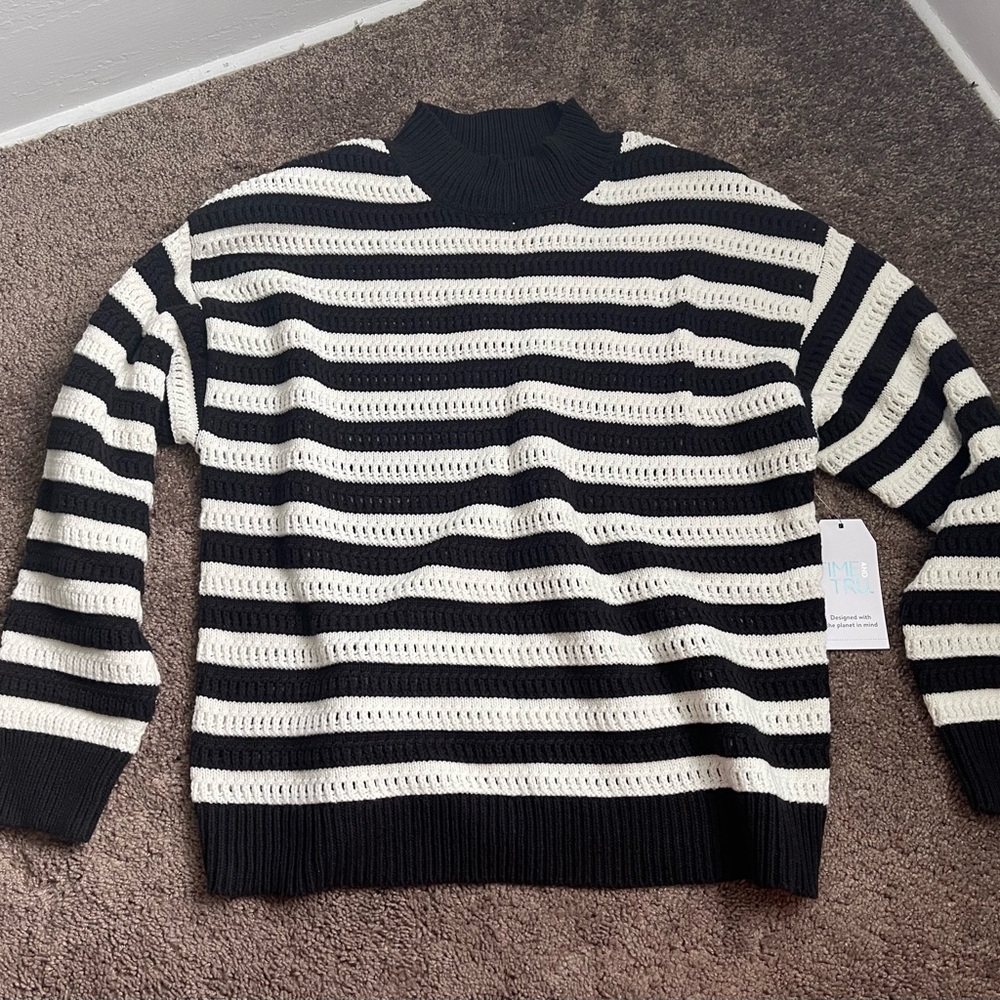 Time and Tru Black and White Cowl Neck Sweater